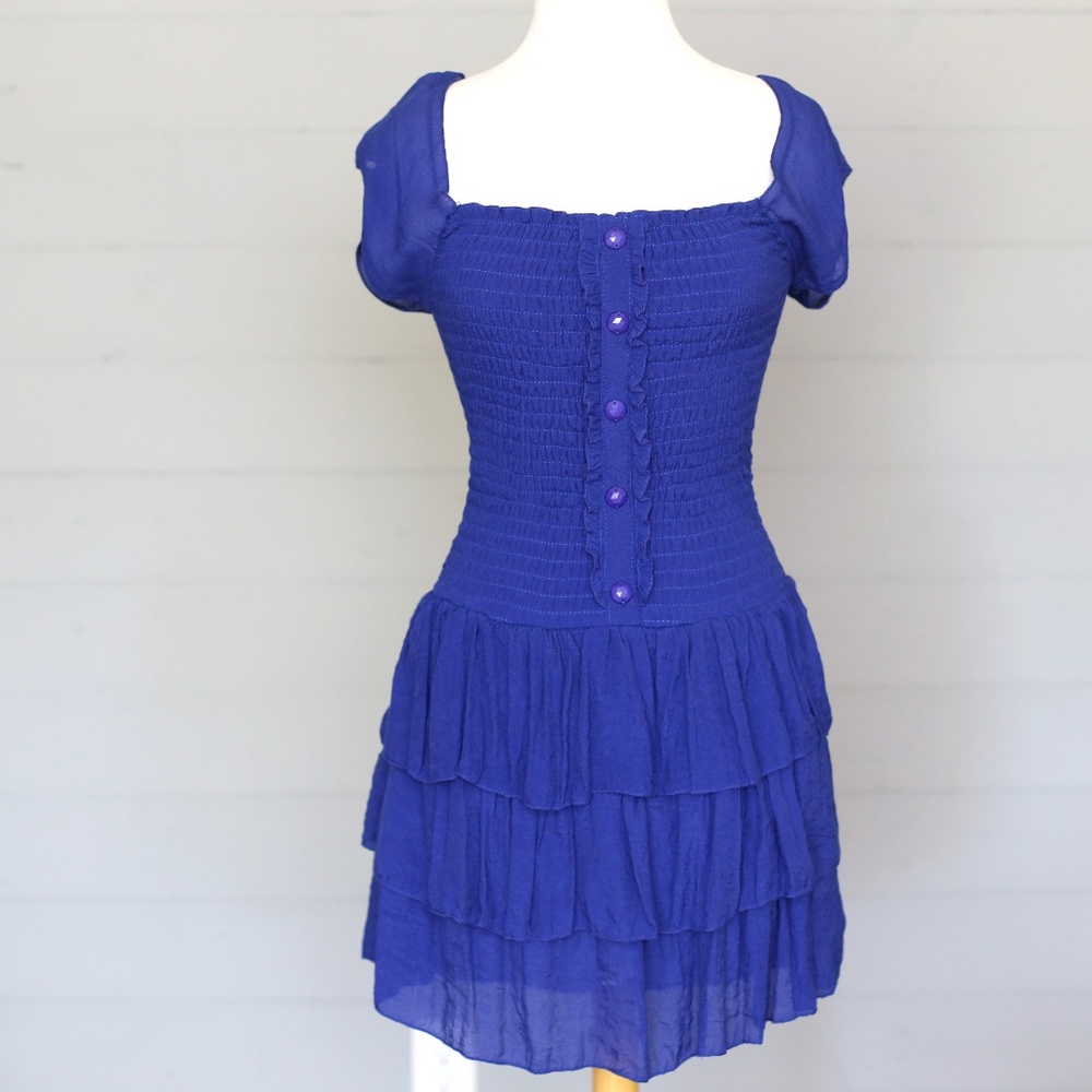 103- Cobalt Blue Ruffle Mini Dress